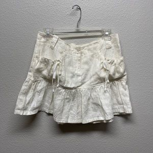 Bebe Ruched Front Pocket Mini Skirt Linen Coquette Bows Sz 6 NWT Y2K
